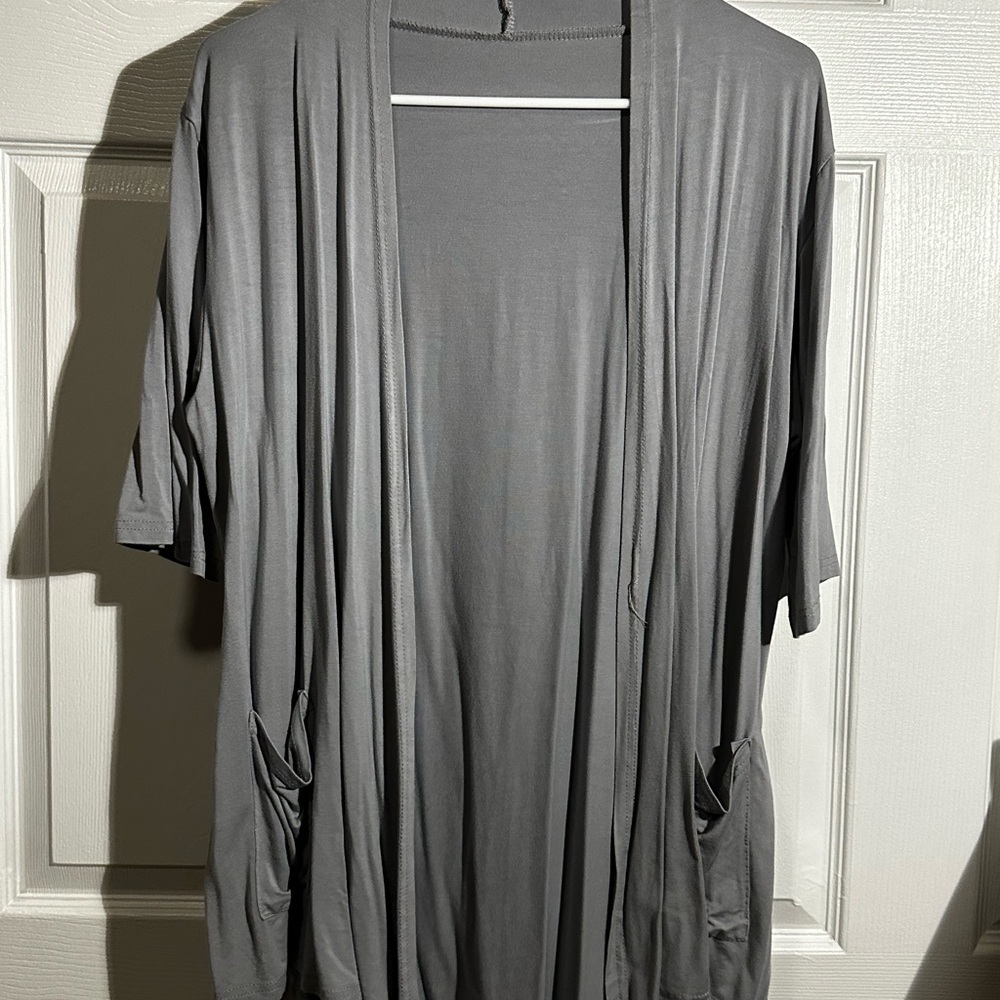 Gray Open Front Cardigan